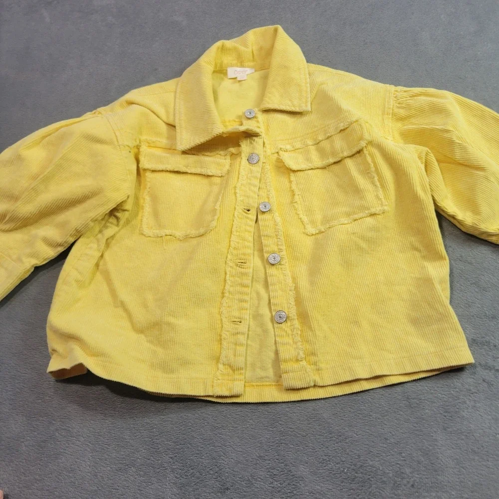 ODDY Kids Corduroy Jacket Girls‎ XL Yellow Shacket Raw Hem Puff Sleeve UJ15271K